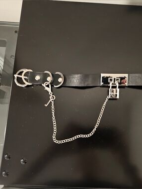 Killstar Black Faux Leather Choker Necklace with Silver Padlock & Chain